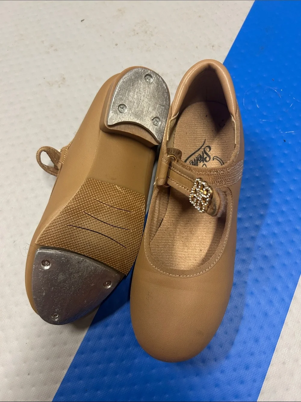 Girls Tan Tap Shoes with Decorative Buckle